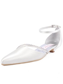 Elegantpark Ivory Pointy Toe Rhinestone Low Heel Satin Wedding Bridal Evening Party Shoes