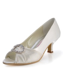 Elegantpark Ivory Peep Toe Chunky Heel Satin Rhinestones Wedding Evening Party Shoes
