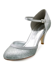 Elegantpark New Glitter PU Silver Closed Toe Kitten Heels Party Shoes
