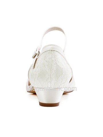 ElegantPark HC1620 White Ivory Lace Closed Toe Low Heels Strap Wedding Party Shoes (HC1620)