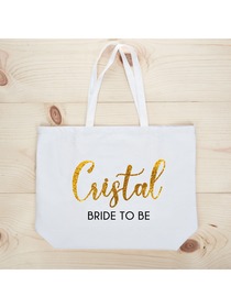 PERSONALIZED Gold Glitter Bride-to-be Tote Wedding Gift White Shoulder Bag 100% Cotton …