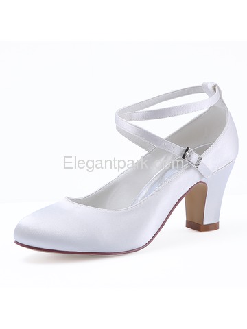 HC1808 Satin Closed Toe Chunky Heel Pumps Criss Corss Wedding Bridal Shoes (HC1808)