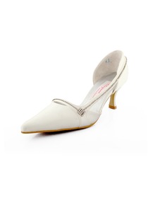 Elegantpark Pointy Toes Rhinestone Low Heel Satin Wedding Bridal Shoes