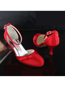 Satin Upper Bowknot Ribbon Tie Stiletto Heel Prom Shoes (R001)