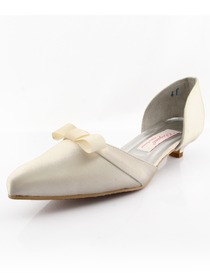 Elegantpark Ivory Pointy Toes Low Heel Satin Shoes