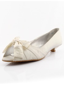 Elegantpark Ivory Peep Toe Low Heel Satin Shoes