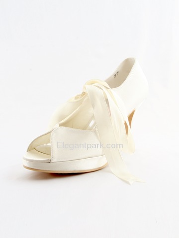 Elegantpark Open Toe Ribbon Tie Stiletto Heel Satin Bridal Shoes (1000102-PF)