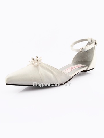 Elegantpark Satin Upper Flat Heel Pearl Buckle Modern Evening & Party Shoes (A711H)