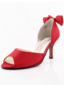 Elegantpark Red Satin Stiletto Heel Peep Toe Slick Evening Shoes
