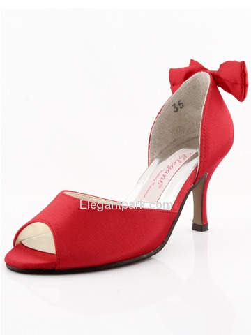 Elegantpark Red Satin Stiletto Heel Peep Toe Slick Evening Shoes (MM-091B)