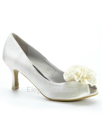 Elegantpark Pumps Satin Flower Peep Toe Bridal Shoes (25BF1)