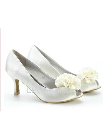Elegantpark Pumps Satin Flower Peep Toe Bridal Shoes (25BF1)