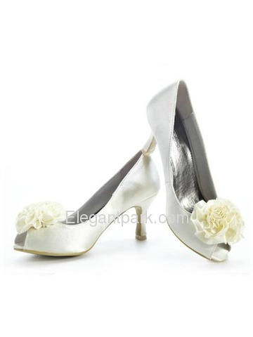 Elegantpark Pumps Satin Flower Peep Toe Bridal Shoes (25BF1)