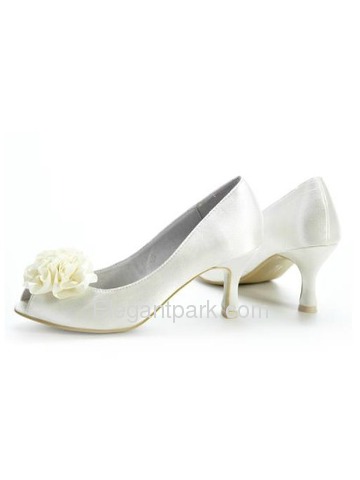 Elegantpark Pumps Satin Flower Peep Toe Bridal Shoes (25BF1)
