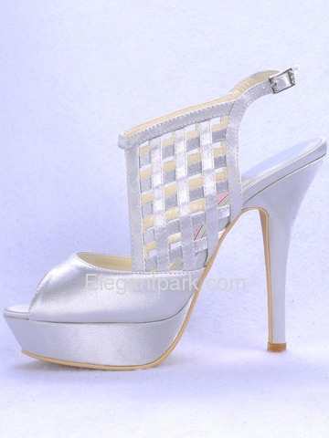 Elegantpark Peep Toe Platforms Stiletto Heel Slingbacks Satin Shoes (EP11063-PF)