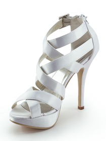 Elegantpark Open Toe Pumps Satin Straps Buckle Stiletto Heel Evening & Party Shoes