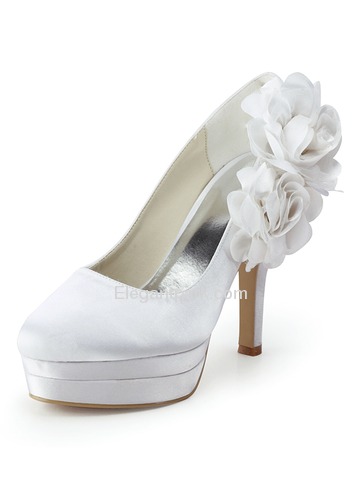Elegantpark Closed Toe Pumps Double Platforms Side-Flowers Satin Stiletto Heel Wedding & Party Shoes (EP11089-2PF)