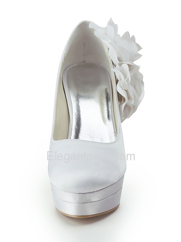 Elegantpark Closed Toe Pumps Double Platforms Side-Flowers Satin Stiletto Heel Wedding & Party Shoes (EP11089-2PF)