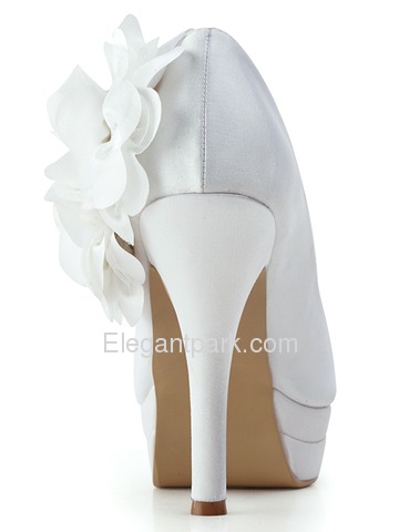 Elegantpark Closed Toe Pumps Double Platforms Side-Flowers Satin Stiletto Heel Wedding & Party Shoes (EP11089-2PF)