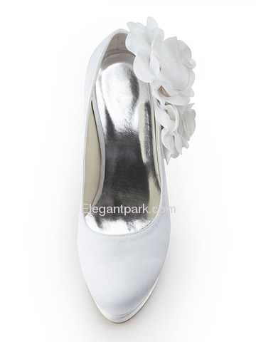 Elegantpark Closed Toe Pumps Double Platforms Side-Flowers Satin Stiletto Heel Wedding & Party Shoes (EP11089-2PF)