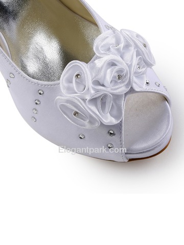 Elegantpark Satin Peep Toe Stiletto Heel/Pumps Inside Platform Rhinestones Evening&Party Shoes (EP11035-IP)