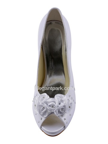 Elegantpark Satin Peep Toe Stiletto Heel/Pumps Inside Platform Rhinestones Evening&Party Shoes (EP11035-IP)
