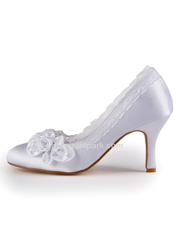 Elegantpark Satin Closed Toe Stiletto Heel/Pumps Bridal Shoes With Satin Flowers (EP11039)