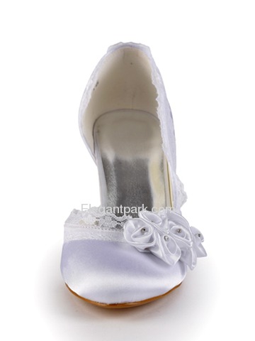 Elegantpark Satin Closed Toe Stiletto Heel/Pumps Bridal Shoes With Satin Flowers (EP11039)