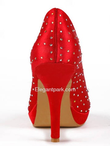 Elegantpark Satin Peep Toe Stiletto Heel/Pumps Platform Rhinestones Evening&Party Shoes (EP11041-PF)