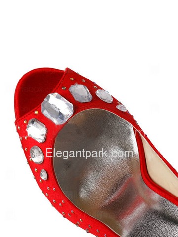 Elegantpark Satin Peep Toe Stiletto Heel/Pumps Platform Rhinestones Evening&Party Shoes (EP11041-PF)