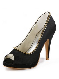 Elegantpark Satin Peep Toe Stiletto Heel/Pumps Platform Rhinestones Evening&Party Shoes