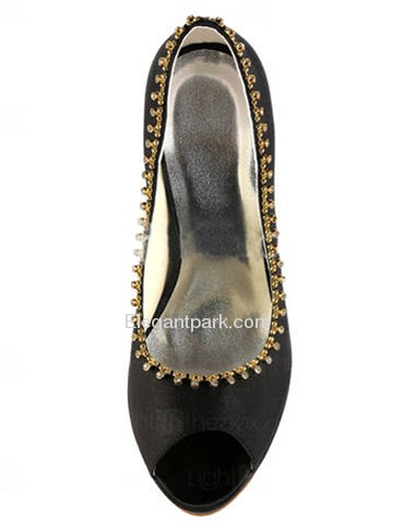 Elegantpark Satin Peep Toe Stiletto Heel/Pumps Platform Rhinestones Evening&Party Shoes (EP11042-PF)