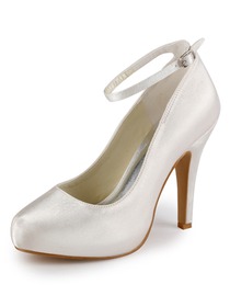 Elegantpark Satin Closed Toe Stiletto Heel/Pumps Inside Platform Bridal Shoes with Buckle(More Colors)