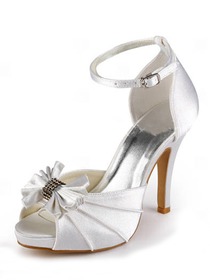 Elegantpark Satin Peep Toe Stiletto Heel/Pumps Inside Platform Rhinestones Evening&Party Shoes With Buckle