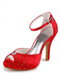 Elegantpark Satin Open Toe Stiletto Heel/Pumps Inside Platform Rhinestones Evening&Party Shoes