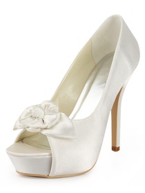 Elegantpark Peep Toe Stiletto Heel Flower Satin Bridal Shoes With Inside Platform