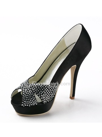 Black Evening Shoes  Rhinestones on Black Peep Toe Rhinestone Stiletto Heel Platform Satin Evening Party