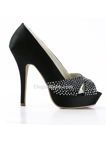 Black Evening Shoes  Rhinestones on Black Peep Toe Rhinestone Stiletto Heel Platform Satin Evening Party