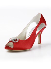 Elegantpark Red Peep Toe Rhinestones Stiletto Heel Evening Party Shoes