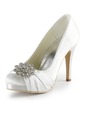 Elegantpark White Almond Toe Stiletto Heel Platform Satin Wedding Evening Party Shoes