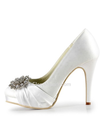 Elegantpark White Almond Toe Stiletto Heel Platform Satin Wedding Evening Party Shoes (EP2015-PF)