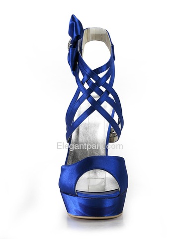Elegantpark Blue Peep Toe Platform Flower Satin Wedding Evening Party Sandals (EP2031-PF)