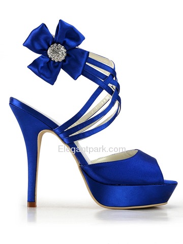 Elegantpark Blue Peep Toe Platform Flower Satin Wedding Evening Party Sandals (EP2031-PF)