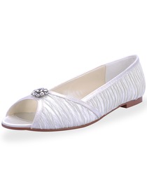 Elegantpark Satin Upper Peep Toe Flats With Rhinestone Comfortable Wedding Bridal Shoes