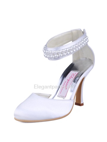 Elegantpark Champagne Satin Closed Toe Stiletto Heel Bridal Evening Shoes (AJ3065)