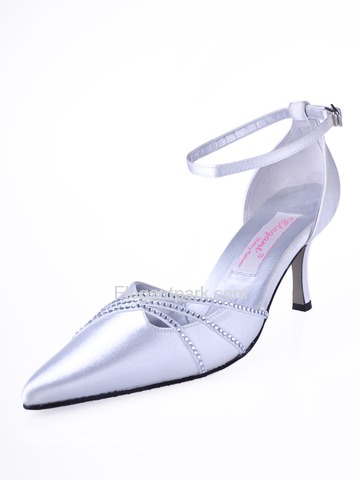 Elegantpark White Pointy Toe Stiletto Heel Satin Rhinestone Wedding Party Shoes (A0605)