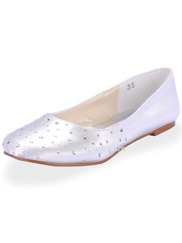 Elegantpark Ivory Closed Toe Flat Satin Rhinestones Shoes (EL-030)