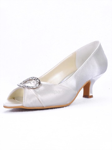 Elegantpark Ivory Peep Toe Stiletto Heel Buckle Satin Bridal Shoes (100126)