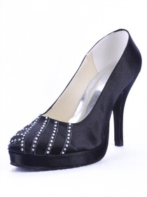 Elegantpark Black Satin Platforms Stiletto Heel Party Shoes