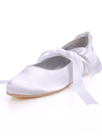 Elegantpark White Round Toe Flat Satin Wedding Bridal Prom Shoes